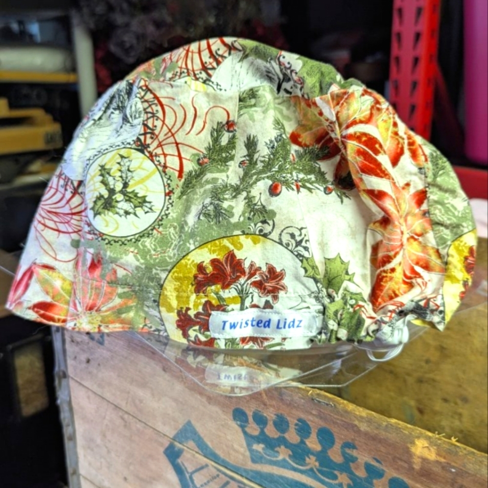 Twisted LIDZ  Surgical Scrub Hat -Christmas Pattern with Red, Green, White,Gold